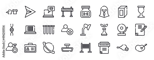 literature thin line icons collection. literature editable outline icons set. juice box, sports and competition, genetic, e-learning, tubes, novice stock vector.