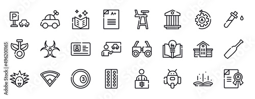 back to school thin line icons collection. back to school editable outline icons set. automatic, blood test, chlorophyll, hazard, driving license, driving lessons stock vector.