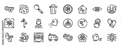 thin line icons collection. editable outline icons set. eye, sick, antiviral, difficulty brea, nurse, sneezing stock vector.