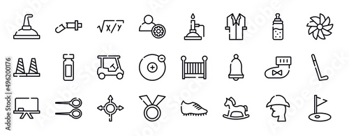 sports thin line icons collection. sports editable outline icons set. feeder, whirligig, bollards, reusable bottle, golf cart, electron stock vector.