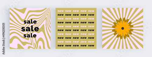 Groovy retro banners template for social media posts with sun lines
