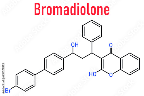 Bromadiolone rodenticide molecule (vitamin K antagonist). Skeletal formula.