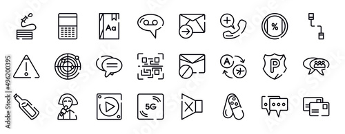 mail thin line icons collection. mail editable outline icons set. ratio, communicator, warning, radar, bubble chat, qr scan stock vector.