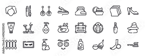 beauty & spa thin line icons collection. beauty & spa editable outline icons set. cleaning wipes, high heel shoe, anti aging cream, null, moisturizing lotion, cosmetic bag stock vector.