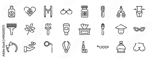 pretty thin line icons collection. pretty editable outline icons set. nail scissors, waist, afro pick, herbs, tint, hair softener stock vector.