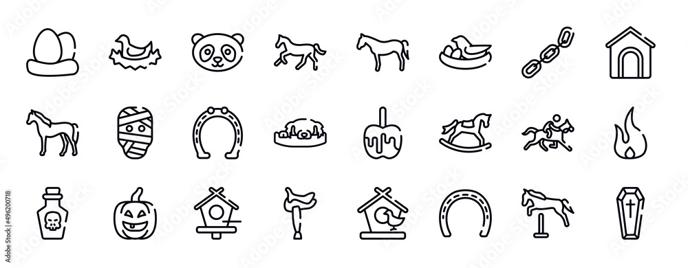 halloween thin line icons collection. halloween editable outline icons set. chains, dog and pets house, horse standing, mummy, horseshoe tool, dog resting stock vector. halloween thin line icons collection. halloween editable outline icons set. chains, dog and pets house, horse standing, mummy, horseshoe tool, dog resting stock vector.