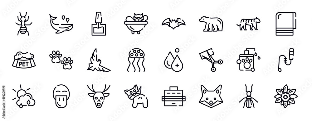 nature thin line icons collection. nature editable outline icons set. tiger, towel, pet bowl, pawprint, eagle, jellyfish stock vector. nature thin line icons collection. nature editable outline icons set. tiger, towel, pet bowl, pawprint, eagle, jellyfish stock vector.
