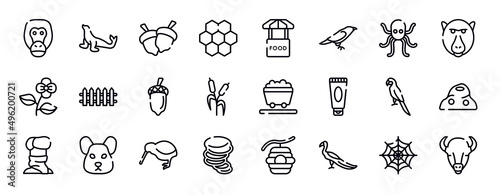 animal head thin line icons collection. animal head editable outline icons set. octopus, baboon, poppy, fence, acorn, bulrush stock vector.