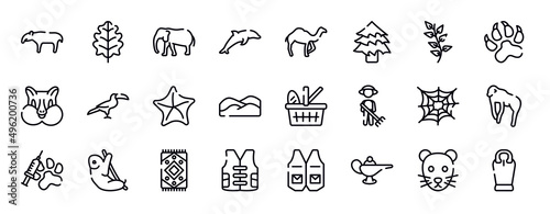 desert thin line icons collection. desert editable outline icons set. herb, pawprints, chipmunk, toucan, starfish, dunes stock vector.