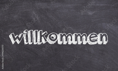 Willkommen Chalkboard Sign – German Handwritten Welcome for Café, Hotel & Home Décor
