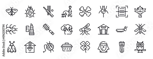 nature thin line icons collection. nature editable outline icons set. scanning, maple leaf, tarantula, balm, pet brush, bush stock vector.