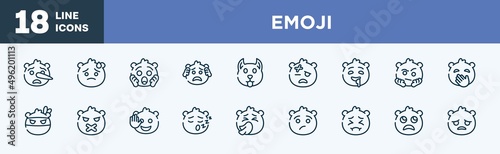 set of emoji icons in outline style. emoji thin line icons collection. liar emoji, downcast with sweat shocked worried dog injured vector.