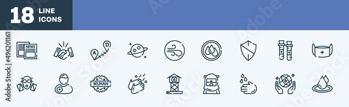 set of icons in outline style. thin line icons collection. news, handshake, long distance, planet, air, wet vector.
