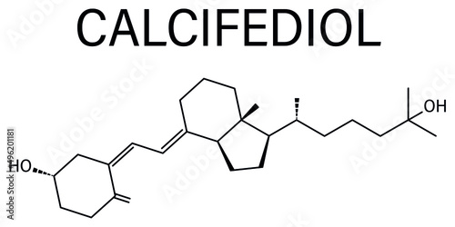 Calcifediol (calcidiol, 25-hydroxyvitamin D) molecule. Blood marker of vitamin D status. Skeletal formula.