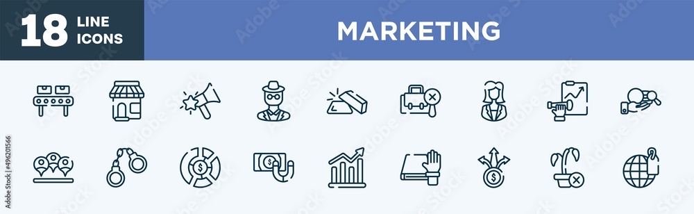 set of marketing icons in outline style. marketing thin line icons collection. manufacture, convenience store, favourites, detective, gold ingot, not search vector. set of marketing icons in outline style. marketing thin line icons collection. manufacture, convenience store, favourites, detective, gold ingot, not search vector.