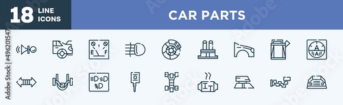 set of car parts icons in outline style. car parts thin line icons collection. car horn, boot, petrol gauge, fog lamp, brake, distributor cap vector.