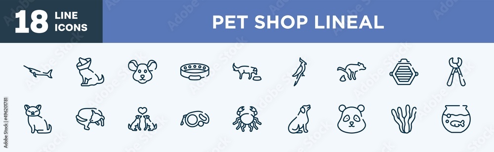 set of pet shop lineal icons in outline style. pet shop lineal thin ...