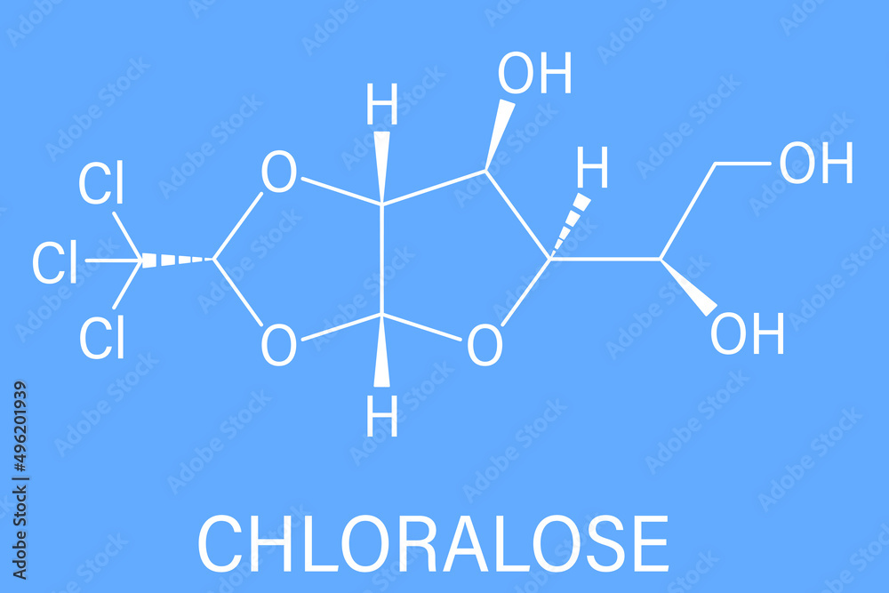 Chloralose rodenticide molecule. Skeletal formula. Chloralose rodenticide molecule. Skeletal formula.