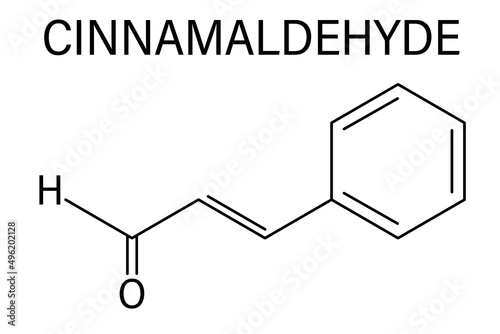 Cinnamaldehyde (cinnamic aldehyde) cinnamon flavor molecule. Skeletal formula. photo