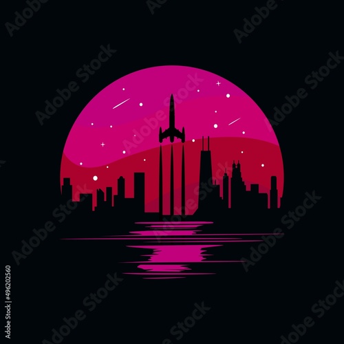 Vector illustration of future cityscape at night