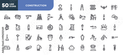 Canvas set of construction icons in trendy outline style