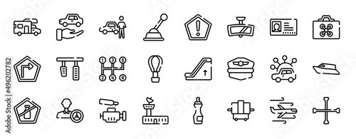 car repair thin line icons collection. car repair editable outline icons set. driving pass, drone case, right, brake pedal, manual transmission, hot air stock vector.