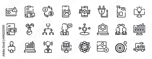 general thin line icons collection. general editable outline icons set. engine oil, business intelligence, credit history, bio technology, information architecture, hr manager stock vector.