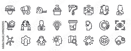 general thin line icons collection. general editable outline icons set. on coaching, shoulder immobilizer, procurement, outsourcing, x-ray, invention stock vector.