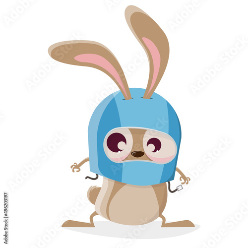 funny cartoon illustration of a rabbit with a helmet