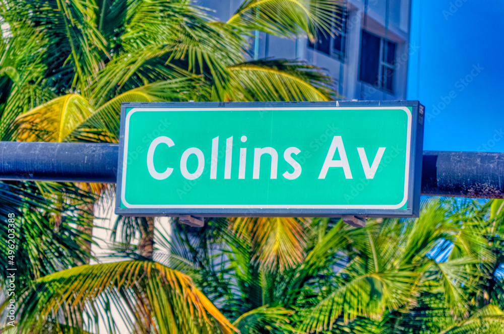 Directional traffic sign at Miami Beach, Florida, USA.