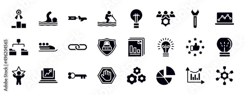 project management filled icons collection. editable vector glyph icons set. key tool, graph notebook, diagram folder, bobsleigh, link, ssl illustration.