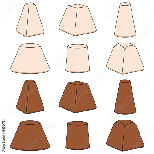Set of color illustrations with curd Easter. Isolated vector objects on a white background.