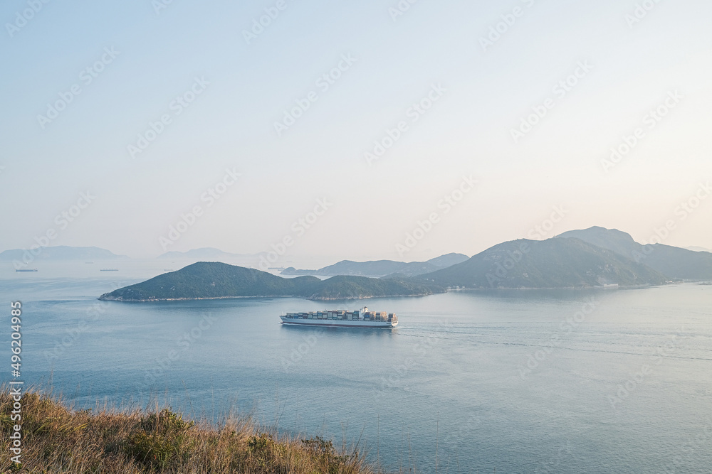 Cargo ship in ocean, Hong Kong, outdoor