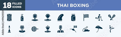 set of thai boxing icons in filled style. thai boxing editable glyph icons collection. hockey pitch, , kickboxer, waterpolo player, fin vector.