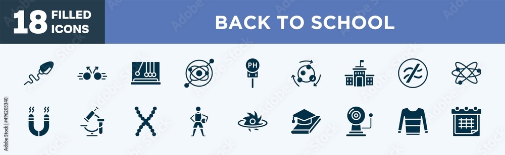 set of back to school icons in filled style. back to school editable glyph icons collection. sperm, collision, , gyroscope, ph vector. set of back to school icons in filled style. back to school editable glyph icons collection. sperm, collision, , gyroscope, ph vector.