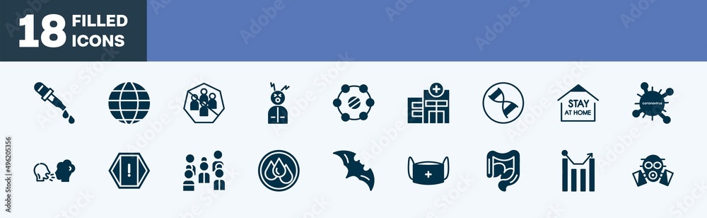 set of icons in filled style. editable glyph icons collection. dropper, world, avoid crowds, headache, isolation vector. set of icons in filled style. editable glyph icons collection. dropper, world, avoid crowds, headache, isolation vector.