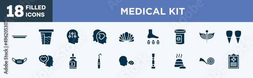 set of medical kit icons in filled style. medical kit editable glyph icons collection. surgical tray, urine test, manipulation, psychologist, mollusc vector.