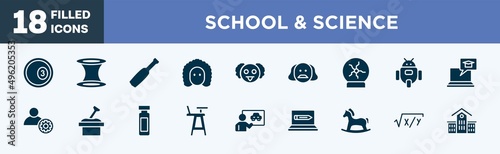 set of school & science icons in filled style. school & science editable glyph icons collection. ball pool, wormhole, baseball bat, newton, professor vector.