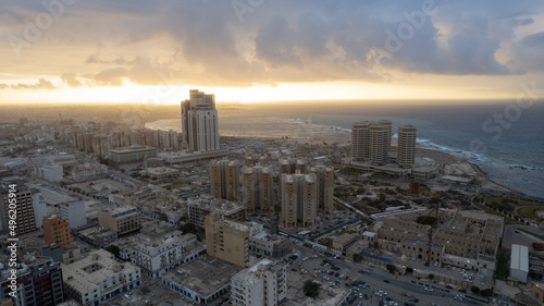 December 30, 2021: Capital of Libya, Tripoli seafront skyline view.