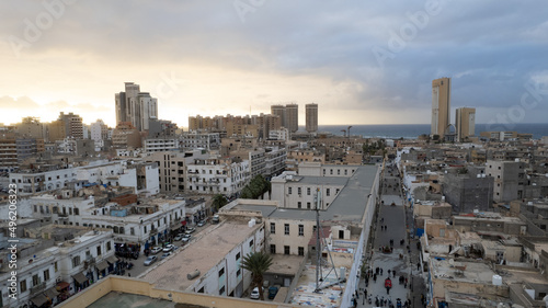 December 30, 2021: Capital of Libya, Tripoli seafront skyline view.