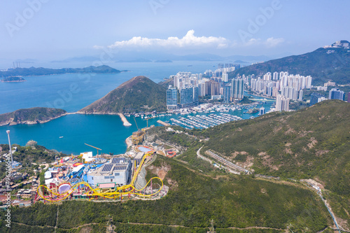 Canvas Print Aerial view of Ocean Park and  Aberdeen, the theme park in Hong Kong