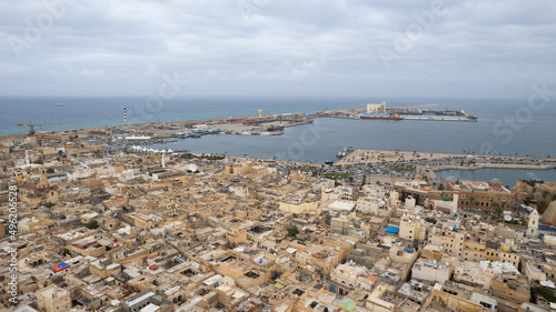 December 30, 2021: Capital of Libya, Tripoli seafront skyline view.