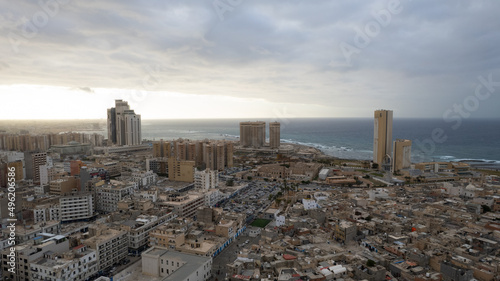 December 30, 2021: Capital of Libya, Tripoli seafront skyline view.