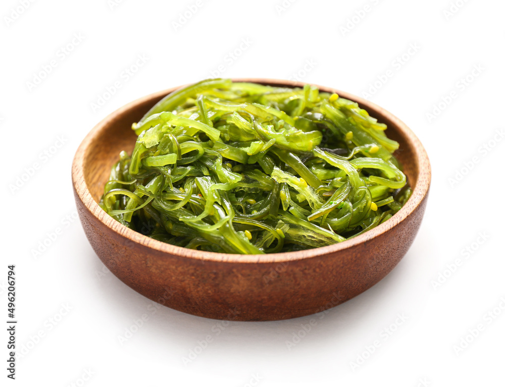 Plate with healthy seaweed salad on light background Plate with healthy seaweed salad on light background