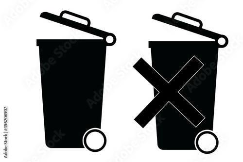 Simple Vector Set 2 Silhouette of trash bin, Isolated on White