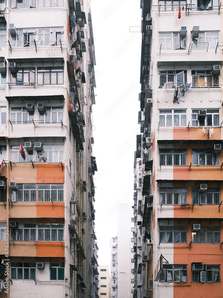 Old Apartment in Hong Kong. dense residential building, urban area, Tokwawan