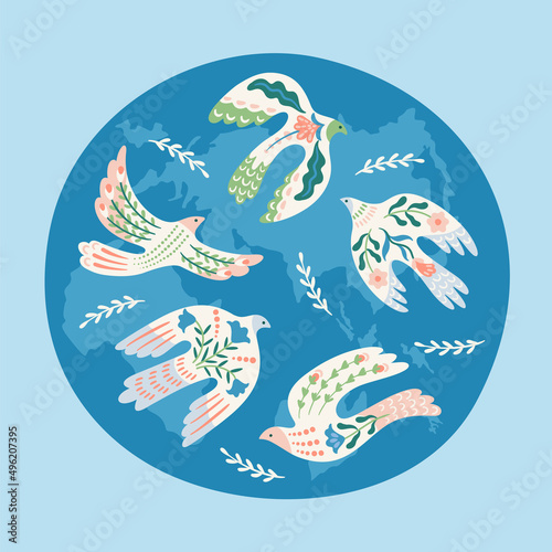 Doves of peace. Vector illustration. Template for card, poster, flyer and other