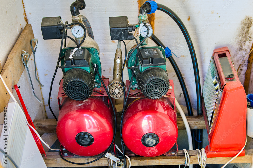 Pumping station in village to supply water in houses. Pumping station in village to supply water in houses.