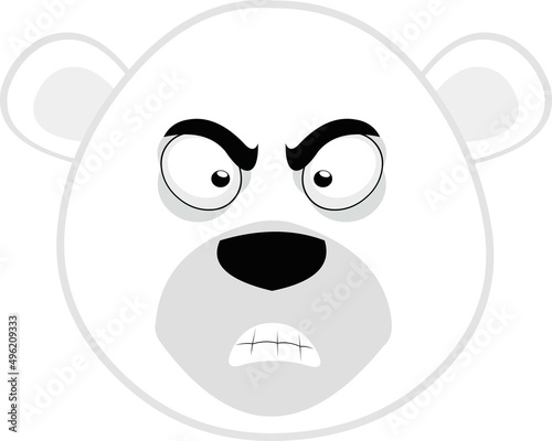 Vector illustration of the face of a cartoon polar bear with an angry expression

