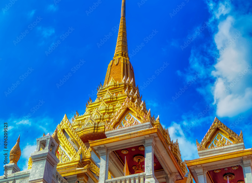 Traditional Buddhist temple structure in Bangkok, Thailand.